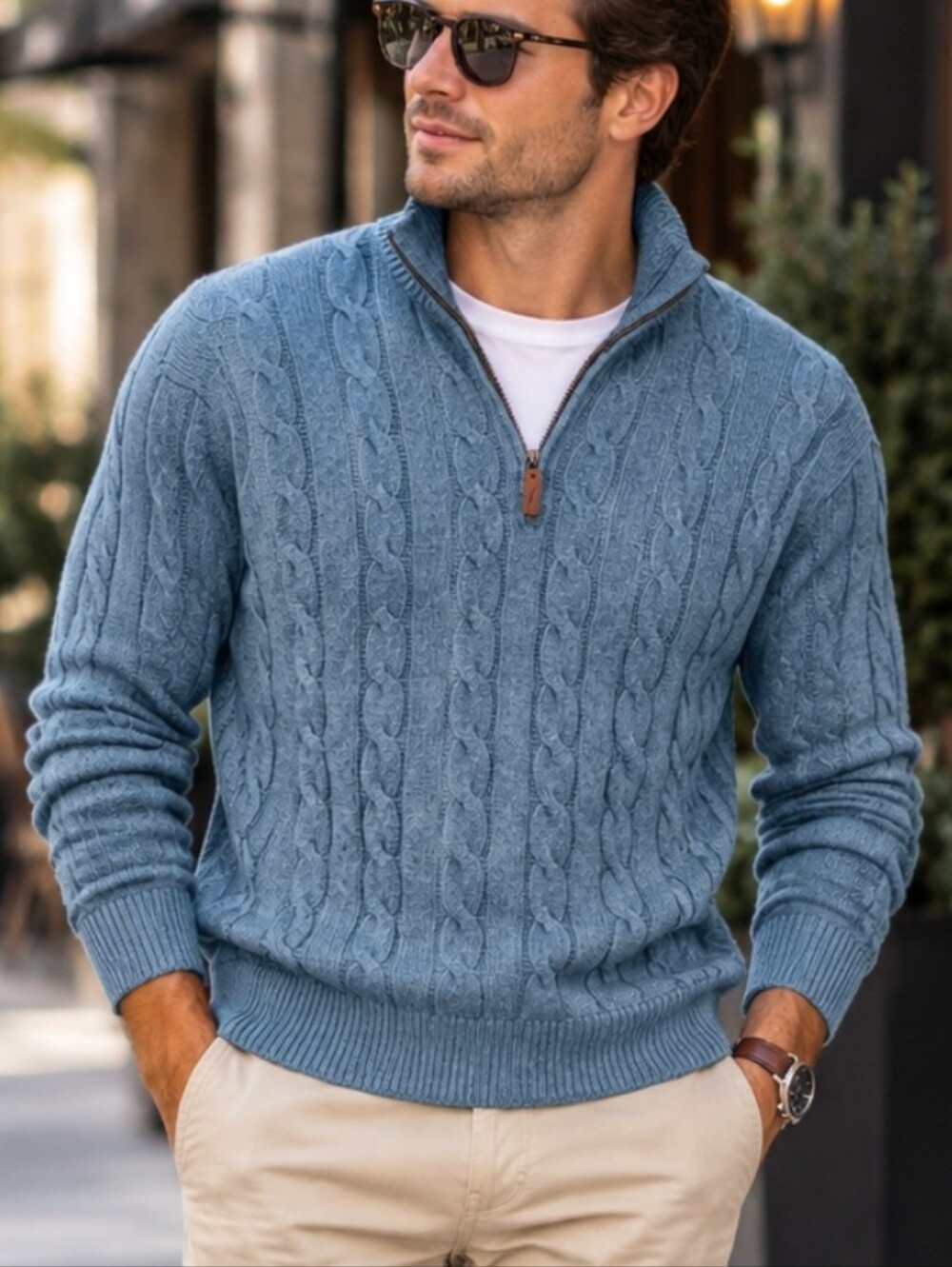 Polo by Ralph Lauren Silk/Cashmere Blend Cable-Knit Half-Zip Sweater